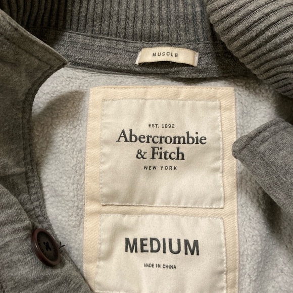 Abercrombie & Fitch Muscle Fit Hoodie Charcoal Button-Up Sweater Medium - Picture 9 of 14